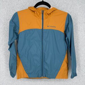 Columbia Boys Glennaker Rain Jacket Coat Size S/8 Tan Blue Hooded Lightweight